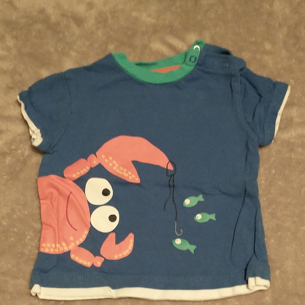 Little Me Blue Tee with Pink Crab and Green Trim